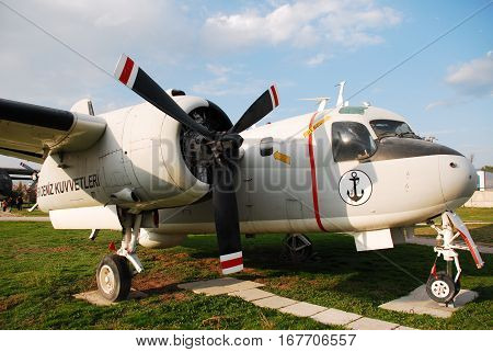 ANKARA, TURKEY - NOVEMBER 17, 2010 : Northrop Grumman S-2E Tracker aircraft appearing at the Turkish Air Force Museum of Ankara.