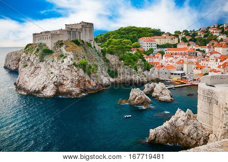 Fort Lovrijenac and the part of old town in Dubrovnik Croatia