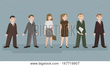 Business team. A group of people dressed in strict suit. Vector illustration