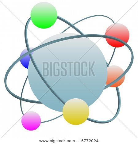 Wyidealizowany wysokiej technologii atom symbol kolorowy elektronów w kwantowej warstw wokół jądra.