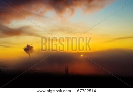Silhouette city sun light sunset doomsday sky sunrise sunset building industrial