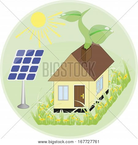 Set of flat design concepts - green energy. Solar panels, windmill, battery