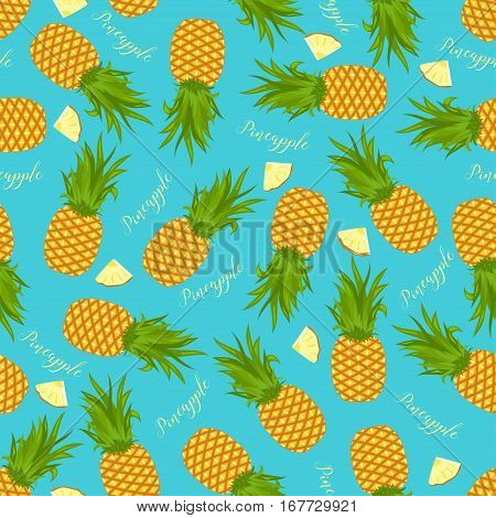 Seamless Background Of Whole Pineapples And Pineapple Slices. Pattern.