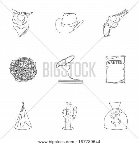 Wild west set icons in outline style. Big collection of wild west vector symbol stock