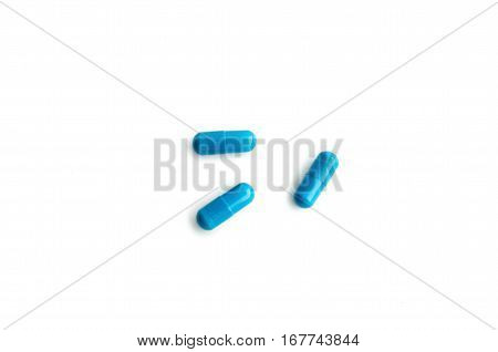 group medical tablet capsule blue, isolated on white background