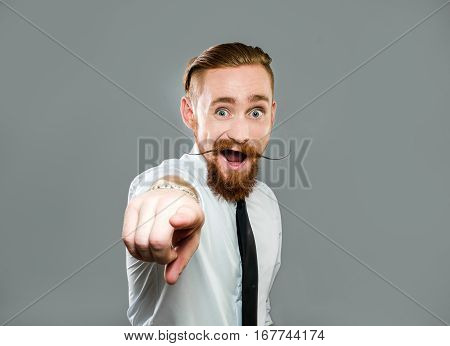 stylish the guy with the beard shows delight