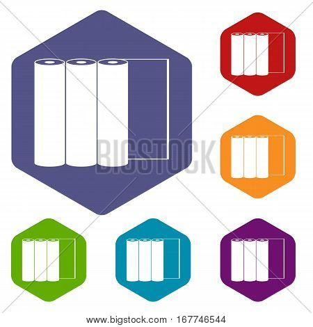 Rolls of paper icons set rhombus in different colors isolated on white background