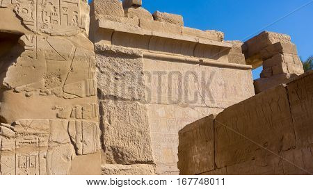 Egyptian ancient temple engravings on the wall
