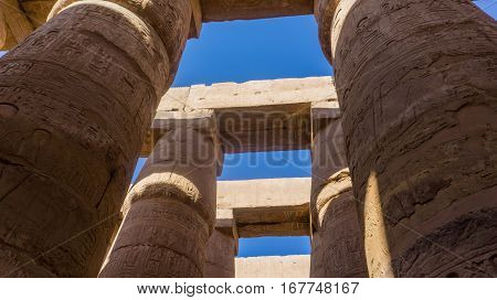 Columns and in ancient temple of Egypt