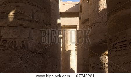 Columns and in ancient temple of Egypt