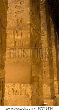Egyptian ancient temple engravings on the wall