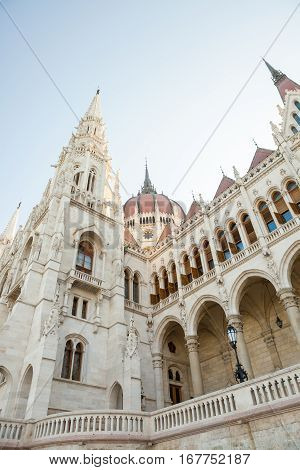 Hungarian Parliament Viewed From The Side Of The Dunabe River In Budapest, Hungary
