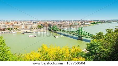 Budapest, Hungary - June 15, 2016: Dunabe River With Well-known Liberty Bridge Connecting Buda And P