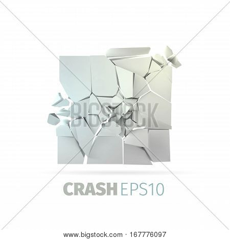 Cracked stone banner. Isolated rock crash and destruction