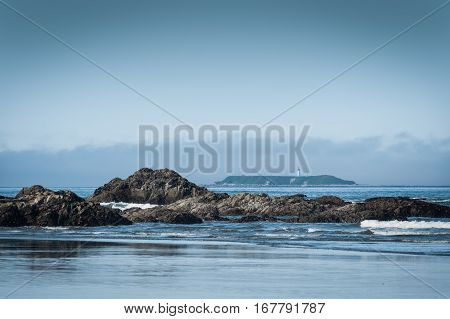 scenic view of Ruby Beach with lighthouse in background Olympic National ParkWashington State USA