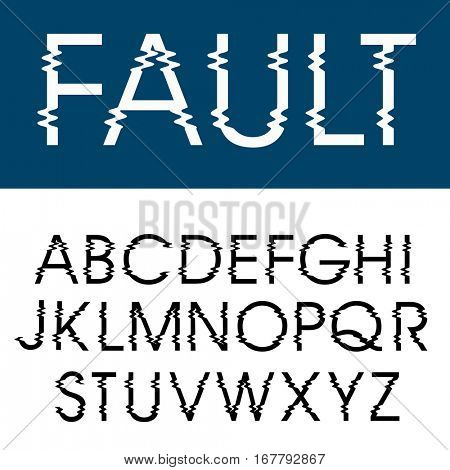 vector glitched alphabet, illustration of letters with screen distortion
