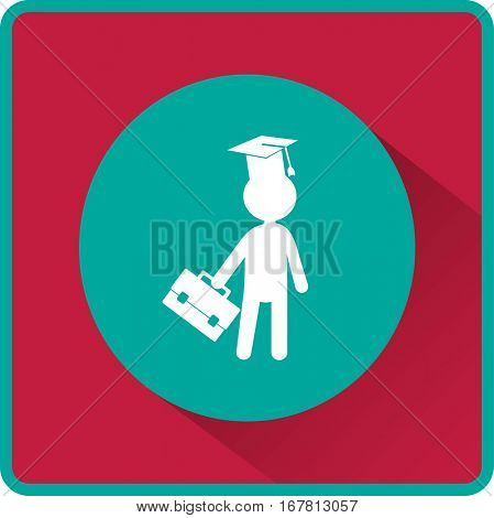 Flat icon. The man in the square academic cap with a briefcase.