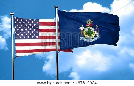 maine with united states flag, 3D rending, combined flags