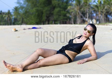 Lady shape sexy swimsuit in Ban Krut Beach at Prachuap Khirikhun Province Thailand