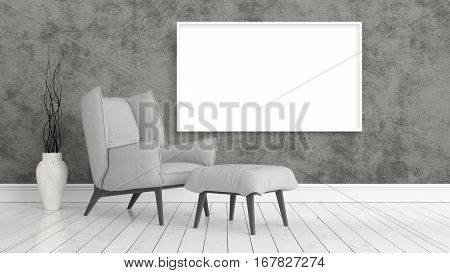 Beautiful living room interior with mock up poster frame. 3D rendering