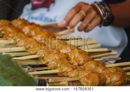 grill fish cake in Thai market,Thai street food