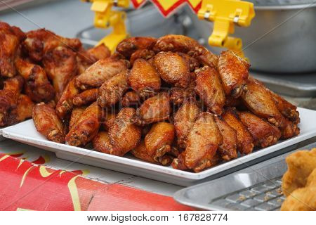 Chicken Wings Thai street food, in Thai market