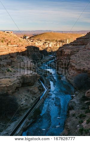 Nice overlook over the Gorges des Berrem near Midelt in Morroco. In the distance you can see the village of Berrem, which is also called the Walnut Kasbah.