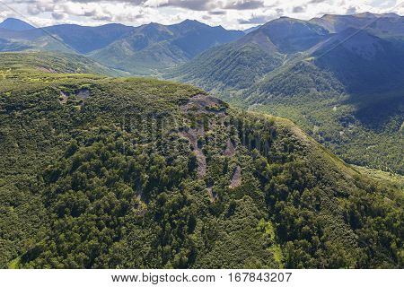 Kronotsky Nature Reserve on Kamchatka Peninsula. View from the helicopter.