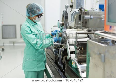 Factory Worker Stand Work With Control Panel