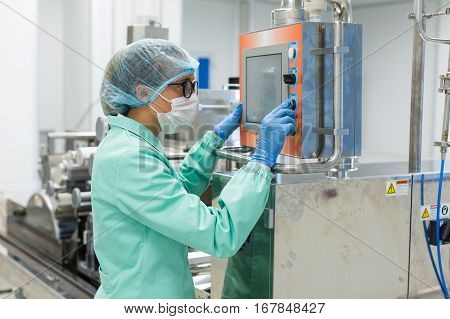 Factory Worker Stand, Work With Control Panel