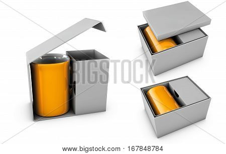 3d Illustration of Three realistic empty boxes with sections