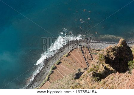 The cliff face of Cabo Girao as seen straight down from viewpoint. Madeira. Portugal