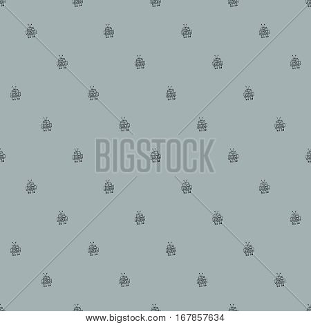 Seamless vector ounline robots doodle pattern. The concept of science and the future. Cartoon style. Hand-drawn illustration. Monochrome grey background
