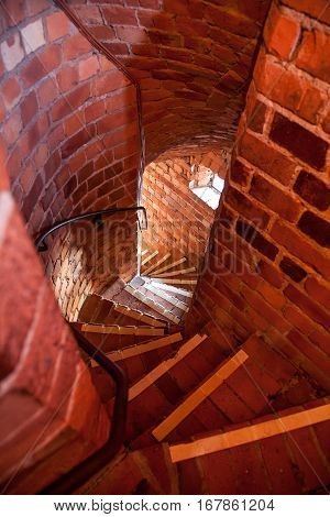 Narrow brick corridors inside the Stockholm's City Hall Tower Sweden