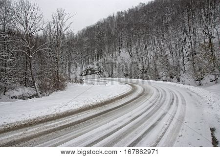 Winter landscape in the rural mountain village
