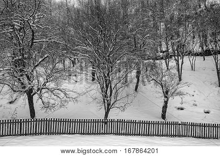 Winter landscape in the rural mountain village