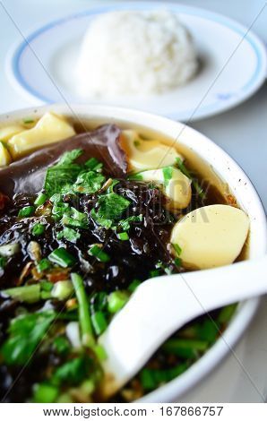Soybean curd soup with seaweed, Thai food