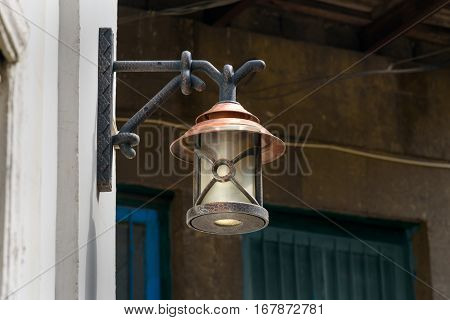 Old lamp on street in Old city Icheri Sheher. Baku Azerbaijan.
