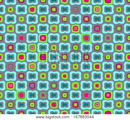 Abstract seamless pink background pattern of blue with a blue stroke, stroke pink with yellow, yellow with pink stroke