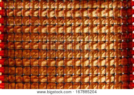 Close up of old computer magnetic core memory storage. 256 bits using iron ferrous rings.