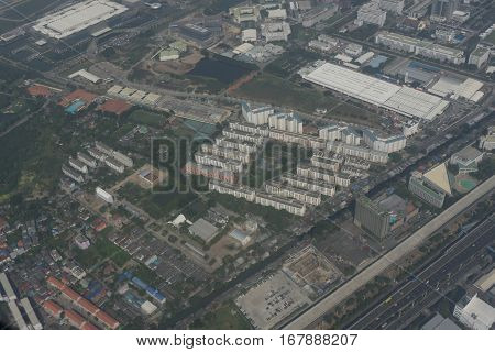 Aerial view of Bangkok from aircraft in thailand
