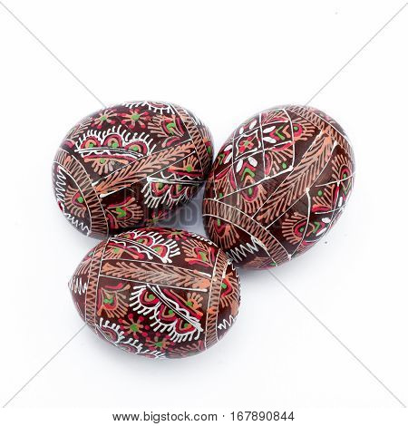 hand painted easter eggs on white background