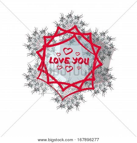 I Love You with mandala in tech-driven style, hand drawn