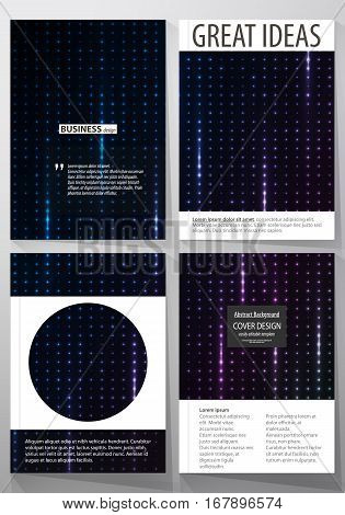 Business templates for brochure, magazine, flyer, booklet or annual report. Cover design template, easy editable vector, abstract flat layout in A4 size. Abstract colorful neon dots, dotted technology background. Glowing particles, led light pattern, futu