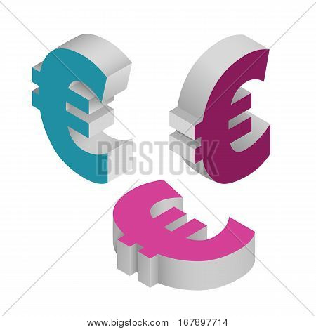 Symbol euro currency. Isometric icons on white background. Vector 3d illustration.