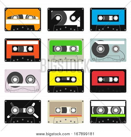 collection of retro audio tapes isolated on white background - vector illustration