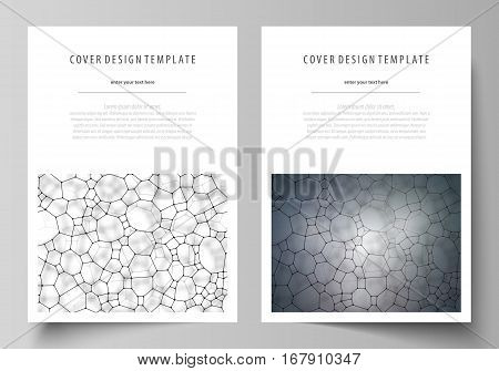Business templates for brochure, magazine, flyer, booklet or annual report. Cover design template, easy editable vector, abstract flat layout in A4 size. Chemistry pattern, molecular texture, polygonal molecule structure, cell. Medicine, science, microbio