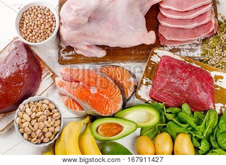 Natural Products Rich In Vitamin B6. Healthy Diet  Eating  Concept.