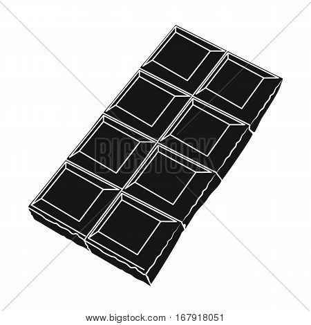 Chocolate icon in black design isolated on white background. Chocolate desserts symbol stock vector illustration.