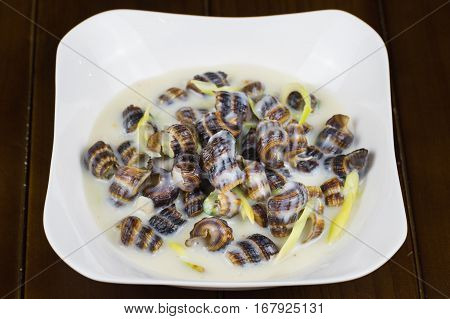 Coconut Escargot, The Famous Snail Food In Mekong Delta, South Of Vietnam
